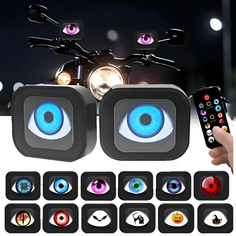 Evil Eye LED Light 2pcs 14modes Devil's Eye Decorative Lights 2Inch Dynamic LED Motorcycle Rear View Mirror light APP control.
