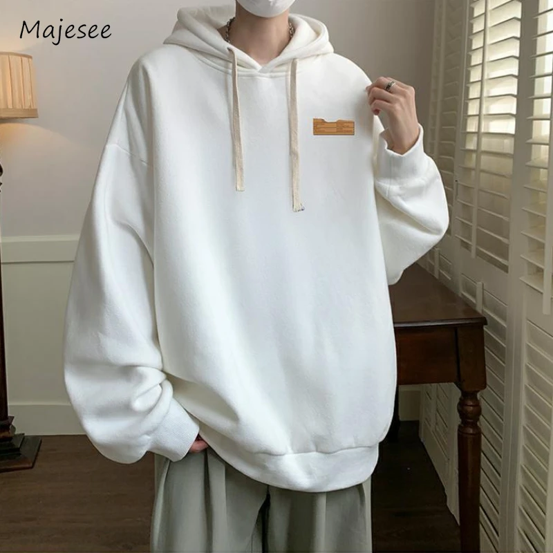 

Hoodies Men Simple Solid Color Fashion Spring Autumn Loose Riv Sleeve Harajuku All-match Japanese Style Teenagers Streetwear New