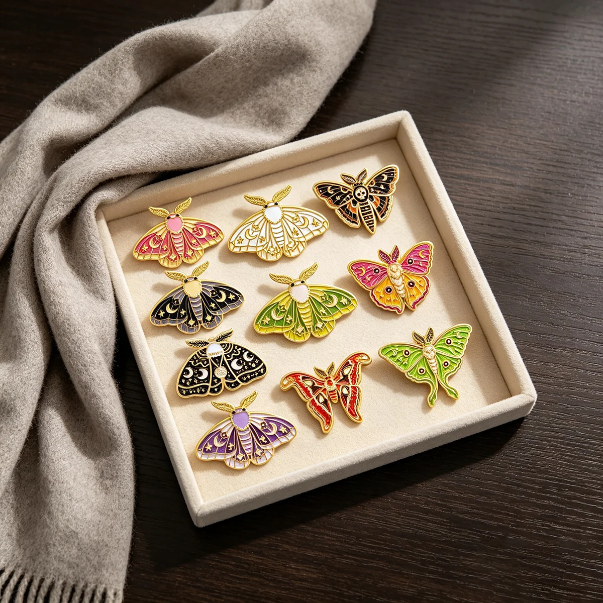 Celestial Moon Luna Moth Enamel Pins Witchy Insect Brooch Lapel Pin Badge on Clothing Accessories Fashion Jewelry Gothic Gift