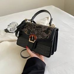 Cartelle da donna borse quadrate con motivo a serpentina Vintage borse a tracolla portatili con patta borsa a tracolla per pendolari Casual per donna