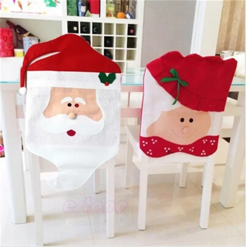 Creative Christmas Reusable Chair Back Covers Santa Claus Snowman for Xmas Decorations Ornaments