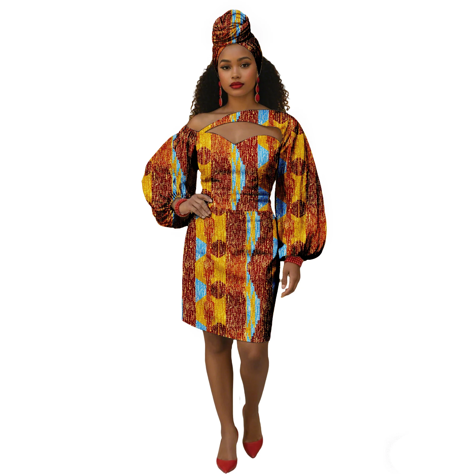 African Turkey Dresses for Women Dashiki Attire Kente Cloth Wax Print  Ankara Dress Gifts Party with Head Scarf
