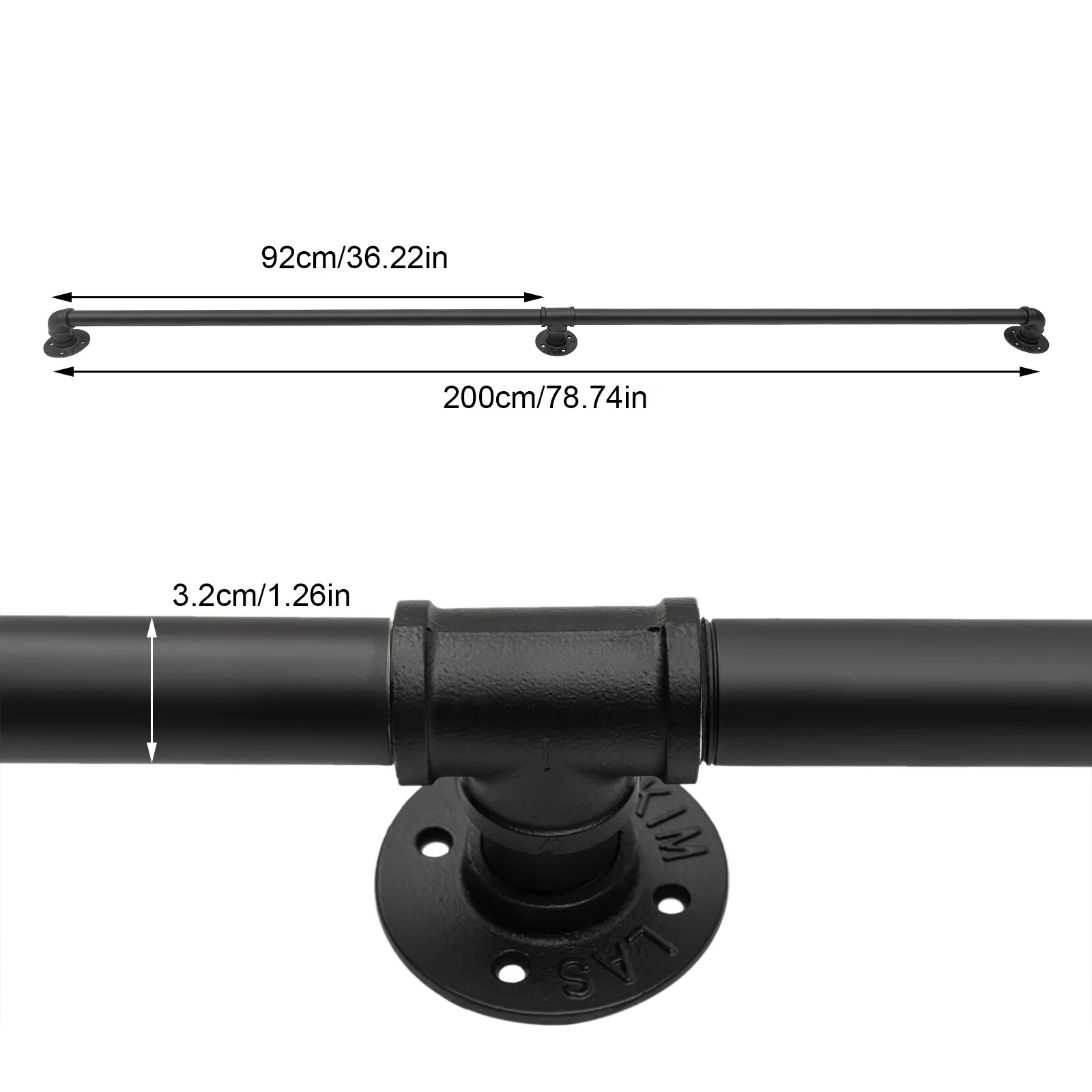 6.6ft Pipe Stair Handrail Safety Protection, Anti-Rust Staircase Handrail Indoor & Outdoor Stair for Wall Mount