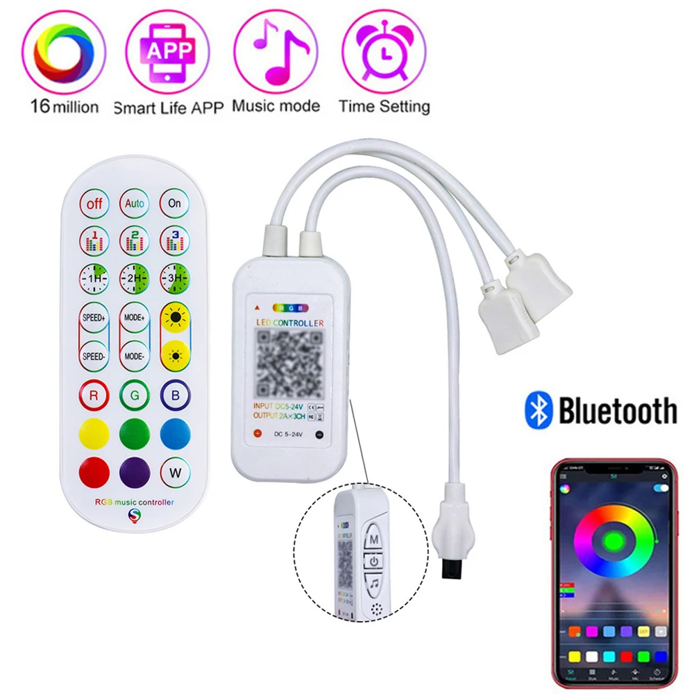 DC 5V 12V 24V Dream Color 24Key RGB Remote Control Infrared Controller Bluetooth APP For ws2812 ws2811 Ambient LED Strip Lights