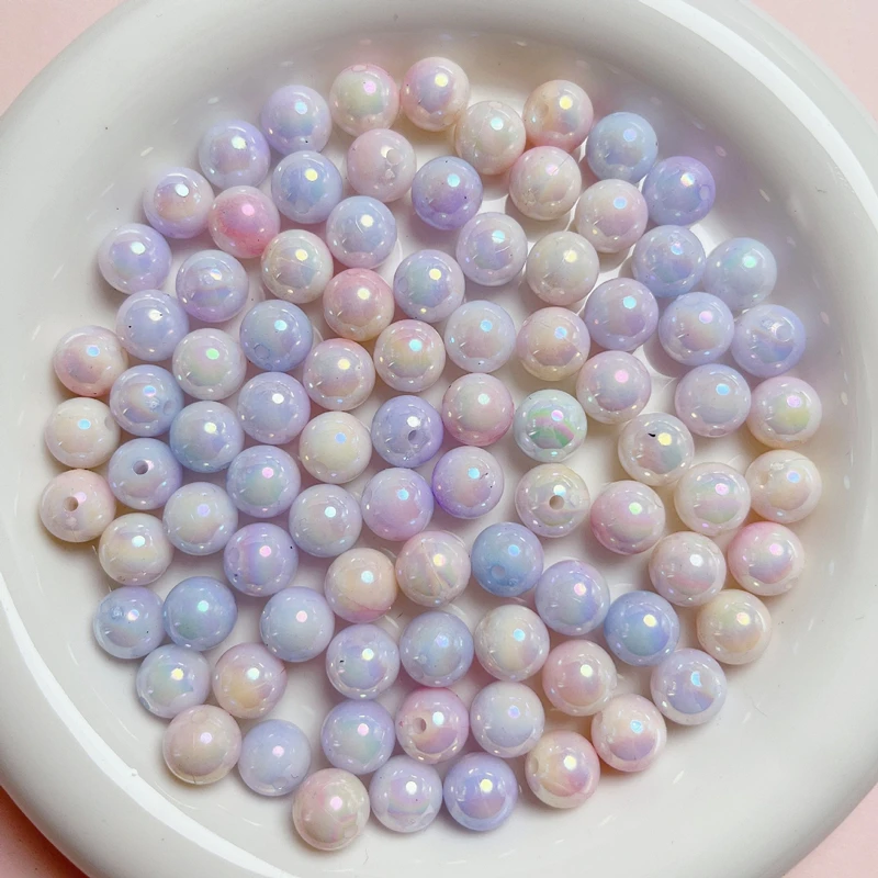 8/10mm Acrylic Aurora Colorful Gradient AB Bicolor Pearl Imitation Round Beads Straight Hole Loose Beads DIY Jewelry Accessories