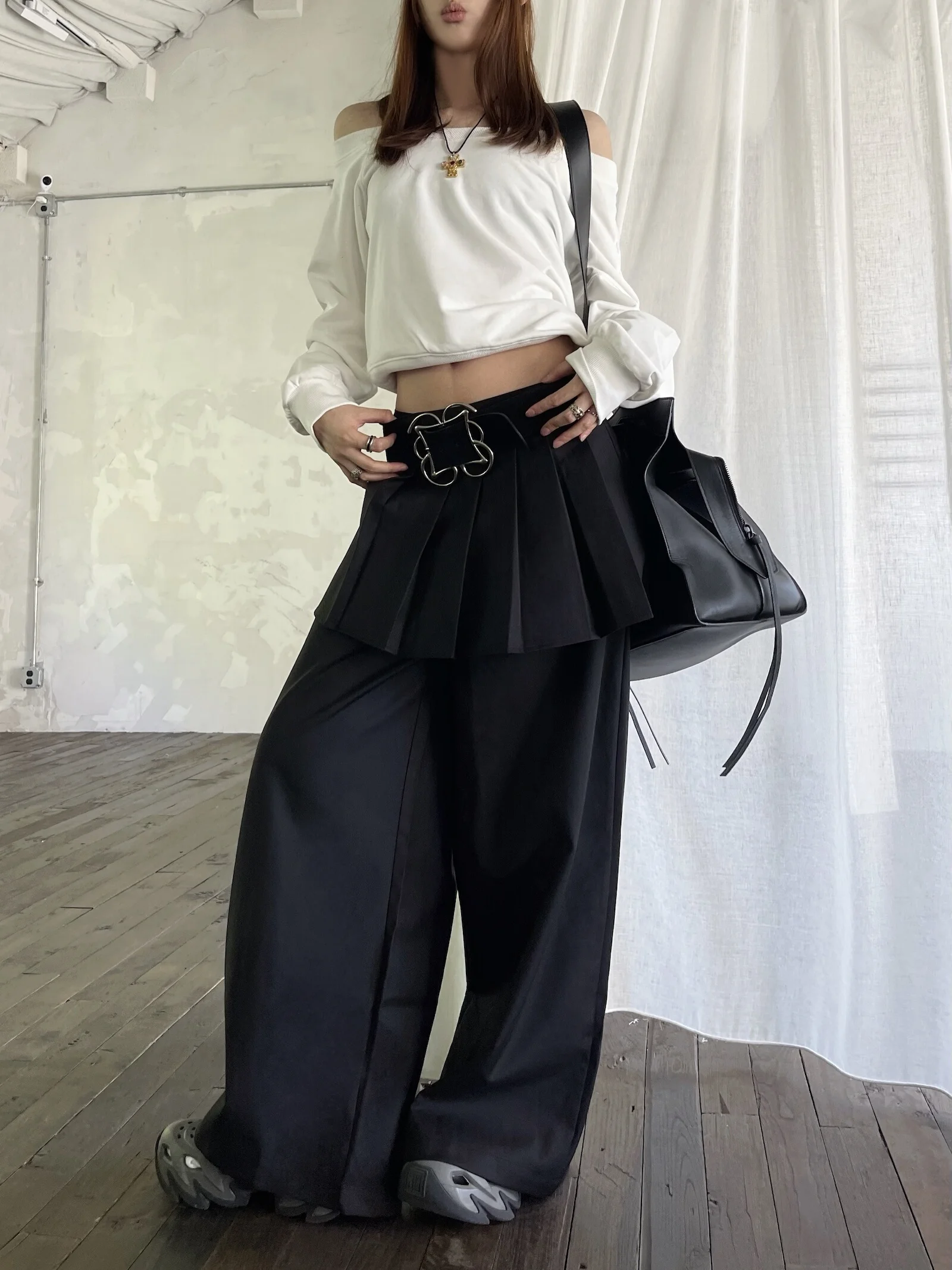 

Sermeet Women's Wide Leg Pants Autumn New Sle High Waist Straight Cut Trousers Casual Suiting Pleated Panel Design Polyeste...