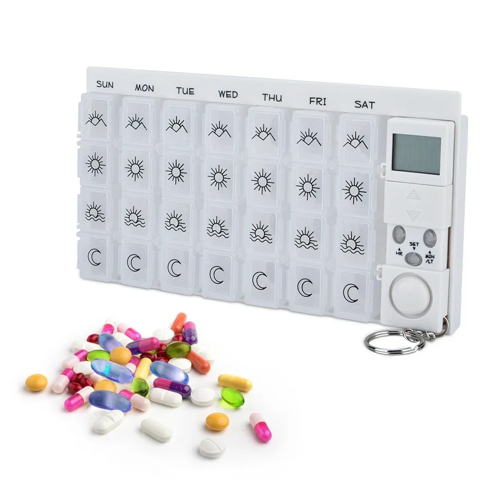 28 Grids Medication Storage Box Electronic Timing Pill Box 7 Days Weekly Pill Organizer with Timer Smart Reminder Dispenser