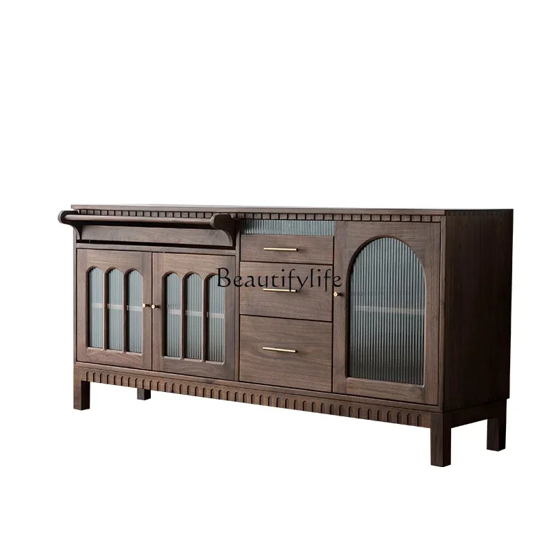 

35North American black walnut dining side cabinet, all solid wood against the wall, integrated storage cabinet