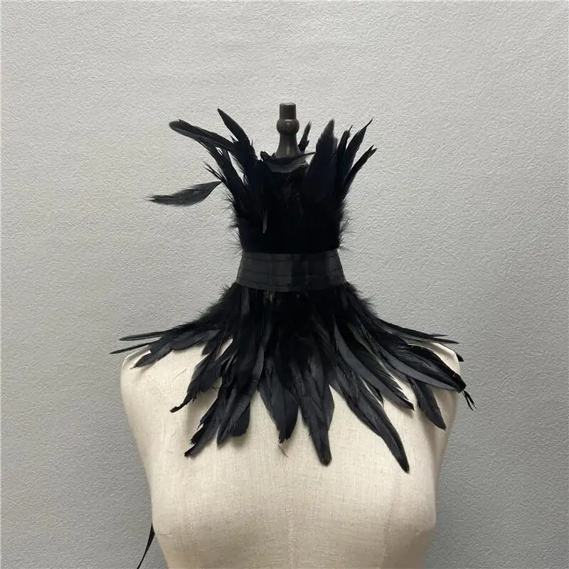 Gothic Style Neck Scarves Woman Wedding Party Shawl Dress Cape Halloween Turkey Snood Children White Scarf Y2k Shawls Feather