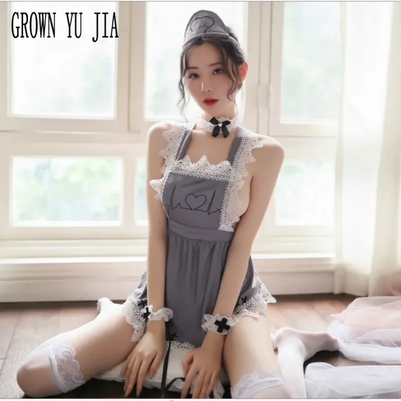 جديد المثيرة تأثيري حلي ممرضة موحدة تنورة بيضاء إغراء الإباحية المئزر دور اللعب ملزمة الدانتيل الملابس الداخلية فستان مثير لممارسة الجنس