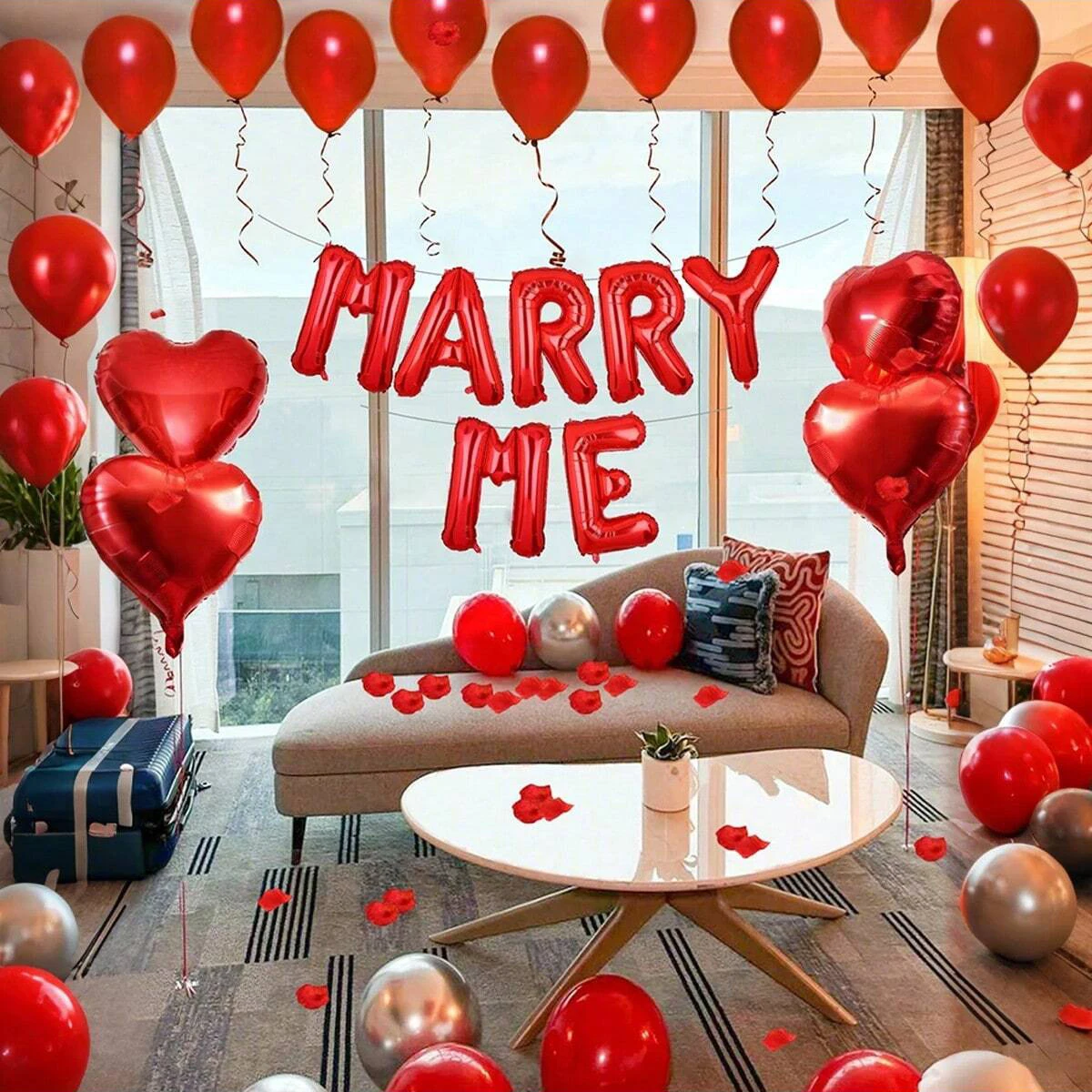MARRY ME Ballon- und Herzförmiges Ballon-Set, Dekorationsballons für Heiratsanträge, Hochzeiten und romantische Szenen – Detail 5