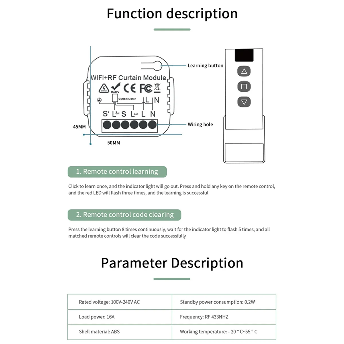SLQZT Tuya WIFI Smart Curtain Switch APP Timing Motor Controller Switch RF 433 Mhz Remote Control Electric Roller Blind