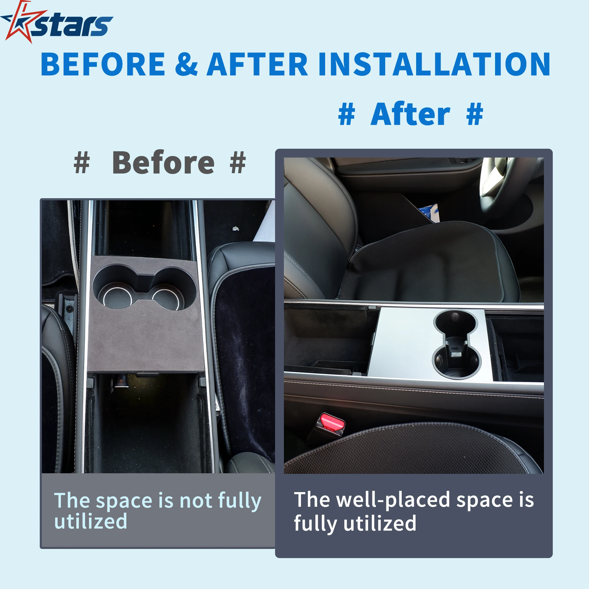 Center Console Organizer For Tesla Model Y 3 2021 2024 ABS Central Storage Armrest Cup Holder box trays Hidden Bins Car Interior