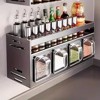Stainless Steel Kitchen Spice Rack Wall-Mounted Multi-Functional Spice Rack Box Jar Kitchen Storage Home Organizador De Cocina