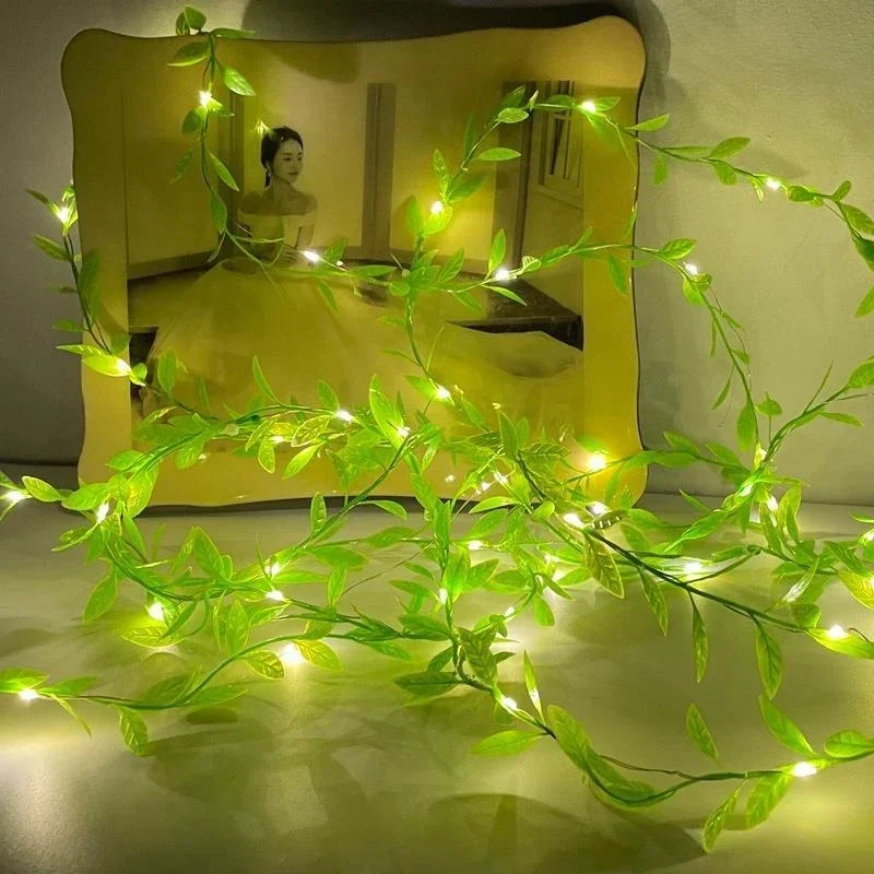 1pc Warm Light 2-5m Simulated Green Leaf Decorative String Lights Birthday Parties Ramadan Holiday Decorative String Lights