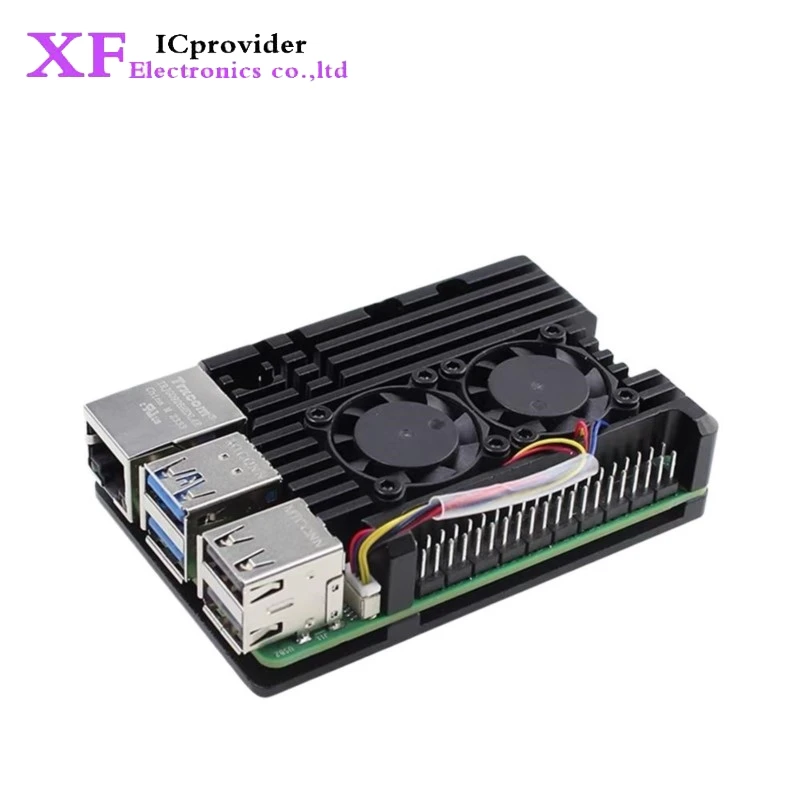 For Raspberry Pi 5 Dual Fan Cooling Shell Aluminum Alloy Radiator