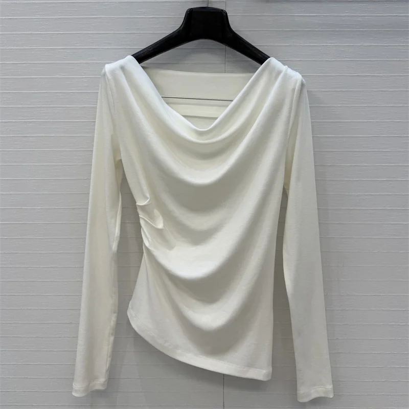 Women's T-shirt 2026 winter new asymmetrical slim fit women's long sleeved top Lyocell blend women's corset y2k Elastic pullover