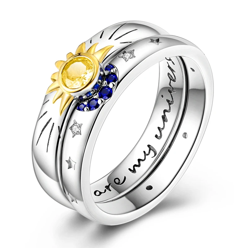 Gran oferta, anillo de combinación de universo galaxia de Plata de Ley 925 para mujer, estilo exquisito para fiestas, bodas, regalos de joyería DIY