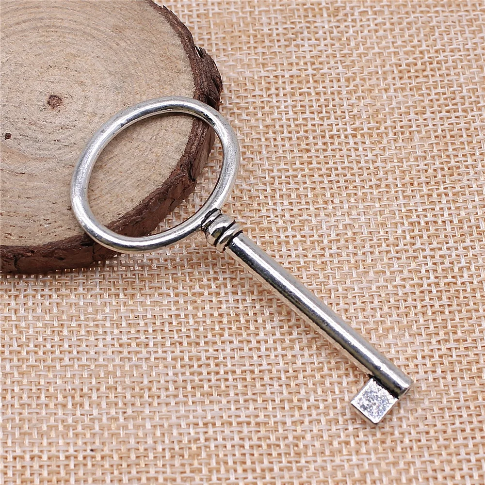 WYSIWYG 4pcs 63x30mm Antique Silver Color Charms Key Charms Key Vintage Charms