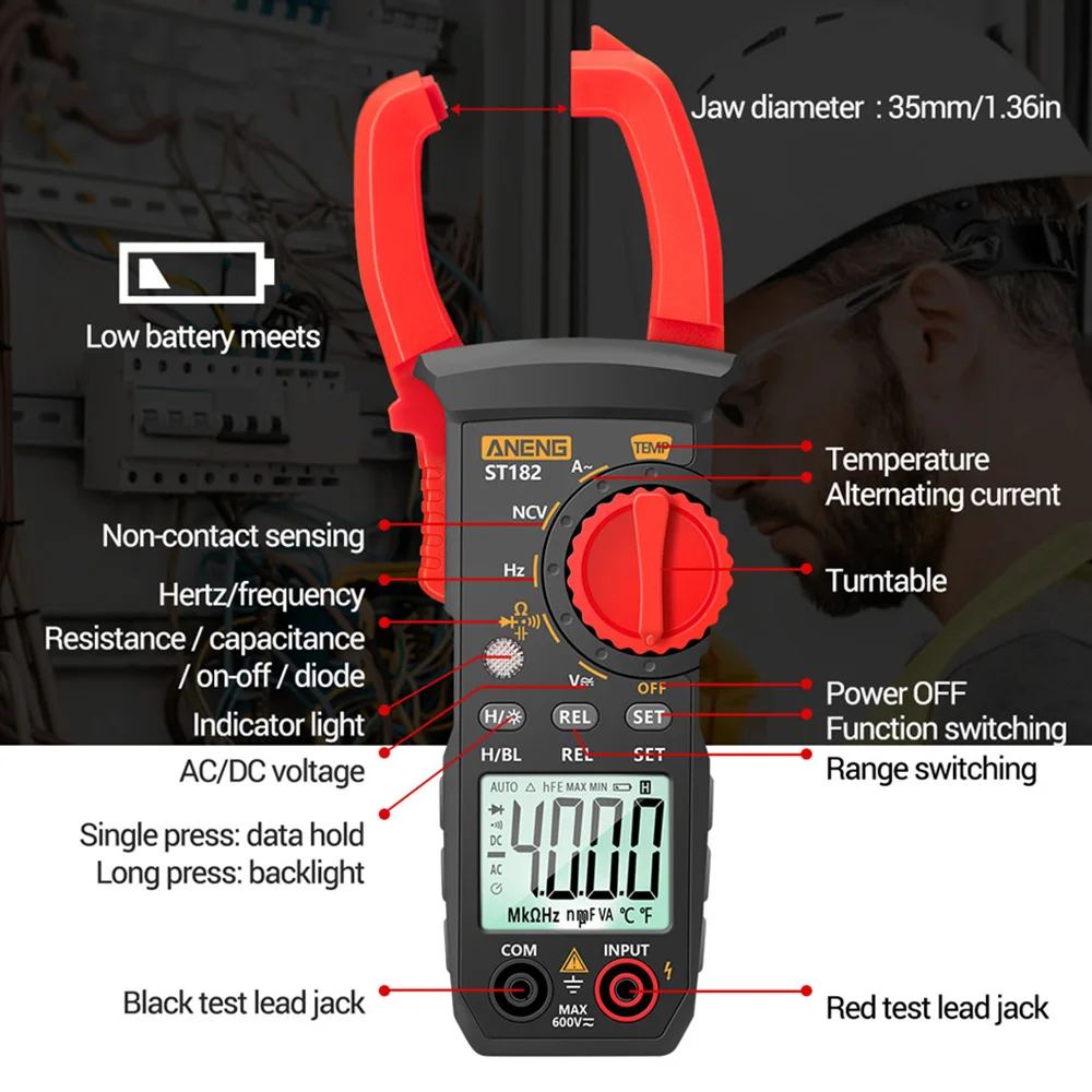 ST181 ST182 ST183 Digital Clamp Meter DC/AC Current 4000/6000 Counts Multimeter Ammeter Voltage Tester Amp Hz Capacitance Tool