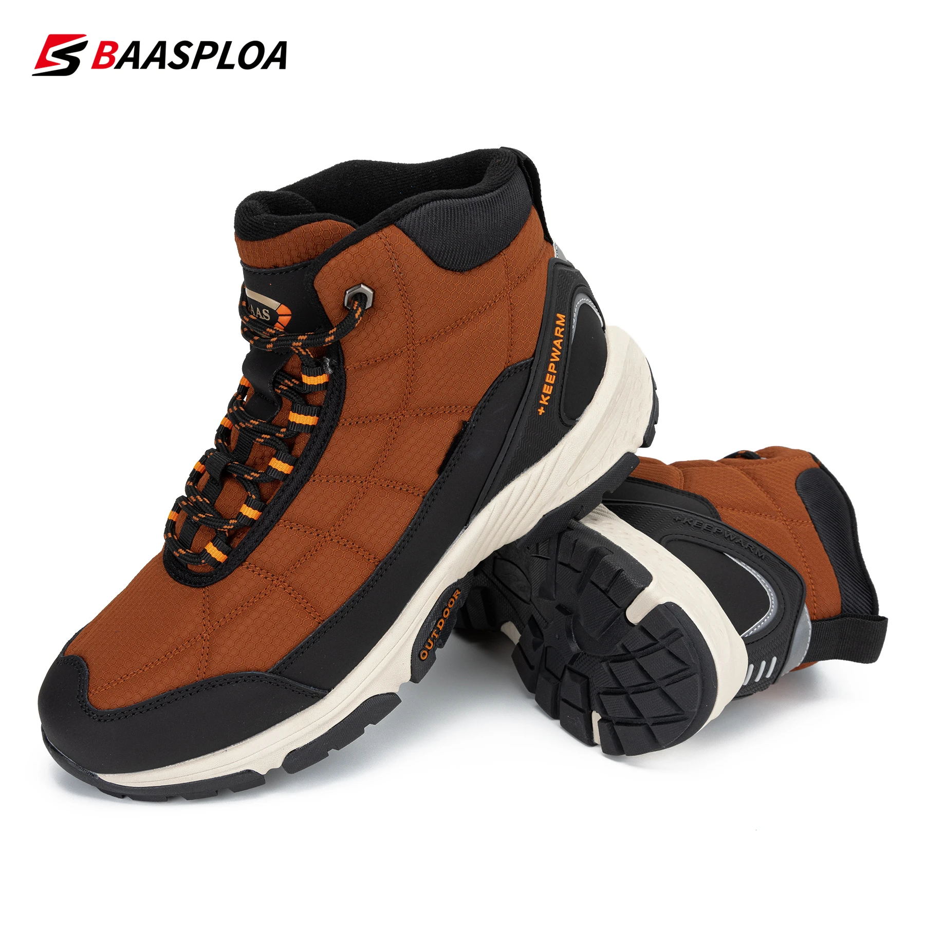 Baasploa 2022 Men\'s Cotton Sneaker Waterproof Outdoor Travel Hiking Shoes Warm Winter Plush Sneakers Casual Walking Shoes