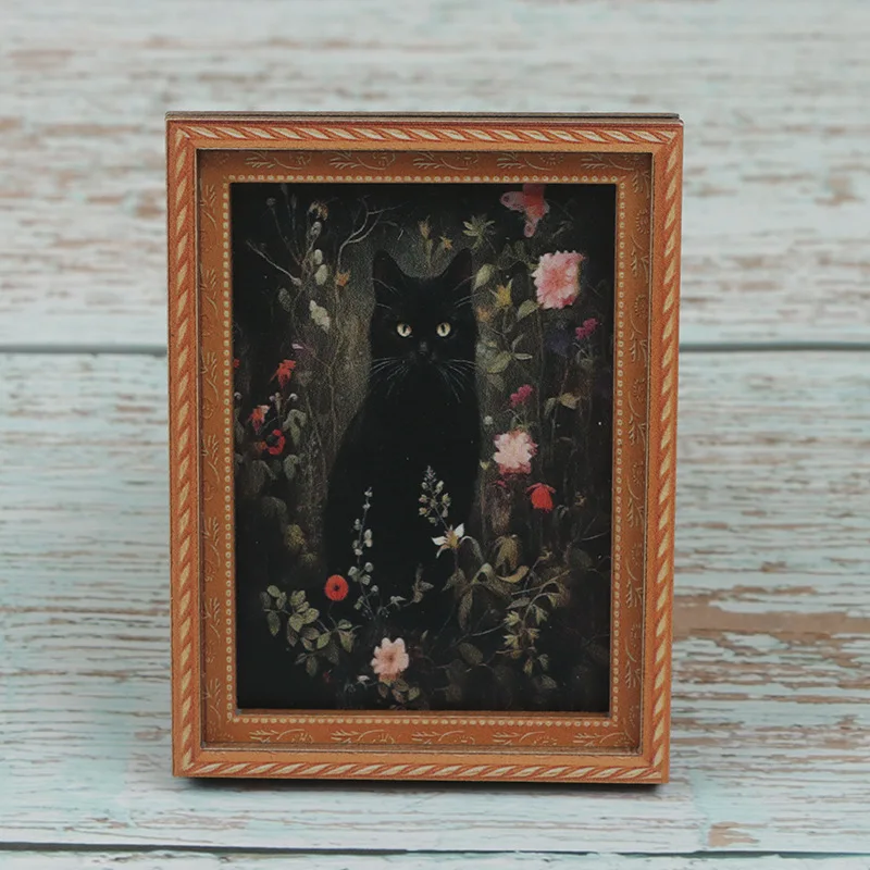 Wooden Fridge Magnet Spoof Famous Painting Vintage Black Cat Art Whimsical Magnetic Sticker for Home Office Decor
