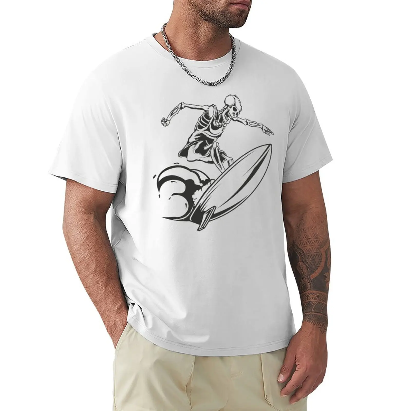 Surfing Specter: The Skeleton Wave Rider T-Shirt anime animal prinfor boys vintage boys whites mens clothing