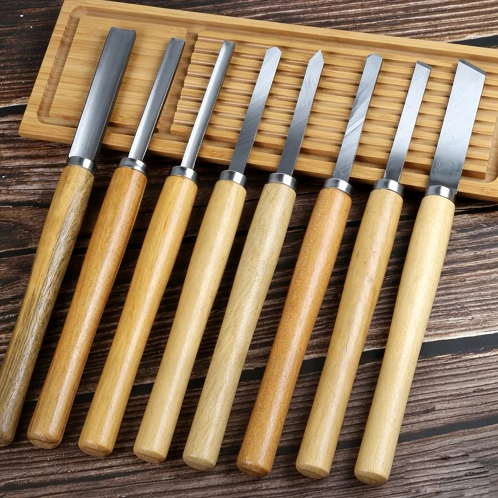8Pcs Wood Turning Chisel Set 65Mn Steel Lathe Chisels Wooden Handle Woodworking Lathe Carving Tools Kit