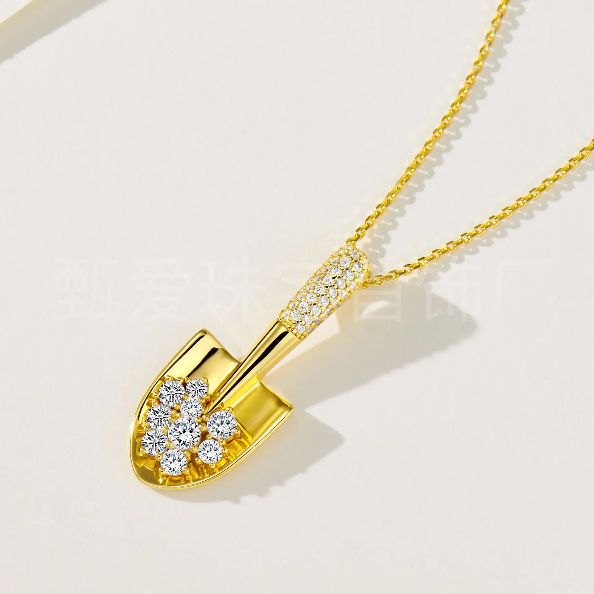New 925 Silver Inlaid High Carbon Diamond Necklace Women's Niche Unique Design Sense Exquisite Silver Shovel Collarbone Chain Wh