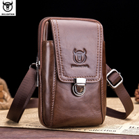 BULLCAPTAIN  Genuine Leather Vintage Waist Packs Men Travel Fanny Pack Belt Bum shoulder Bag Waist Bag Mobile Phone Pouch