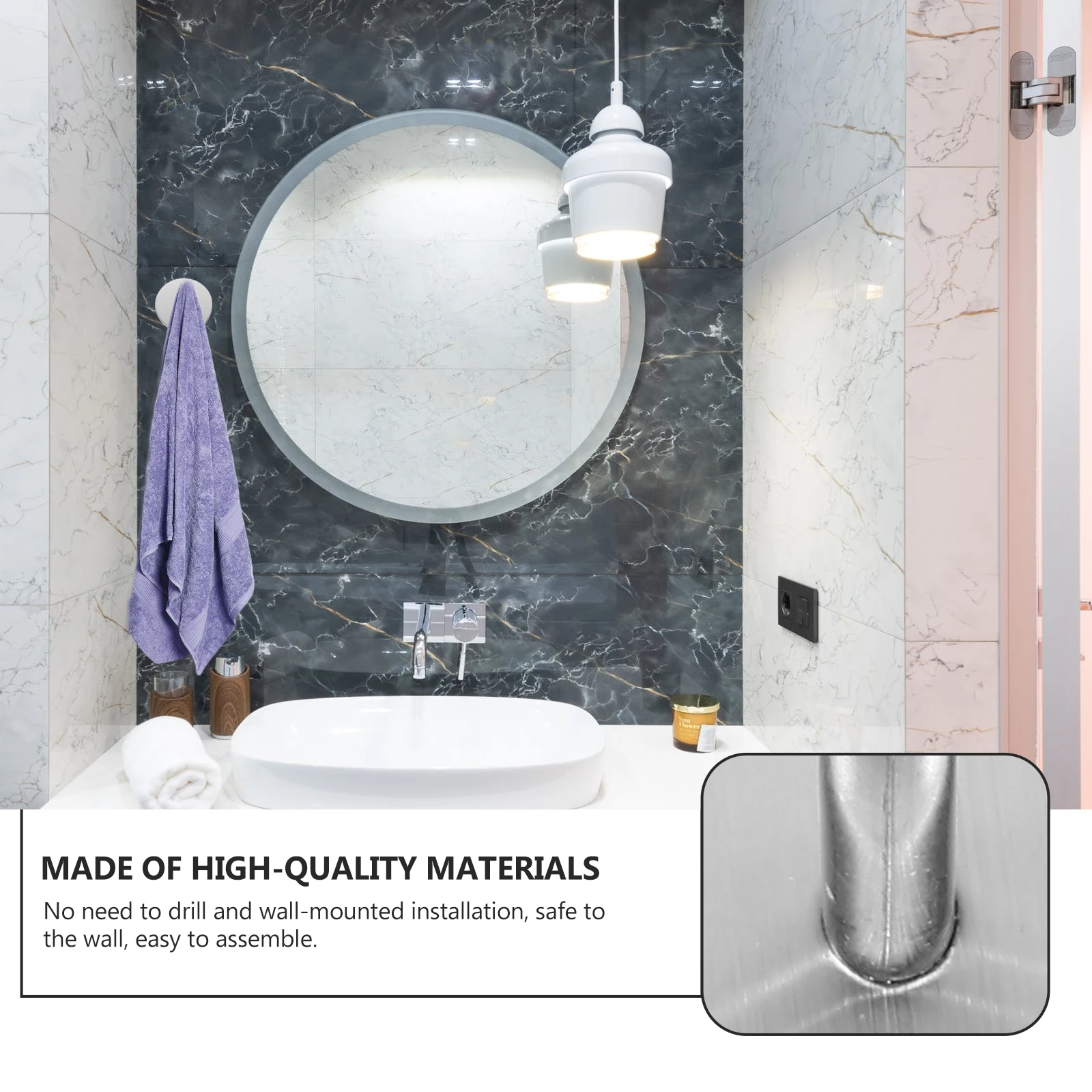 4 יחידות מתלה דביק מפלדת אל-חלד עמיד למים לתליה על הקיר לחדר האמבטיה, המטבח, הדלת, מגבות ובגדים