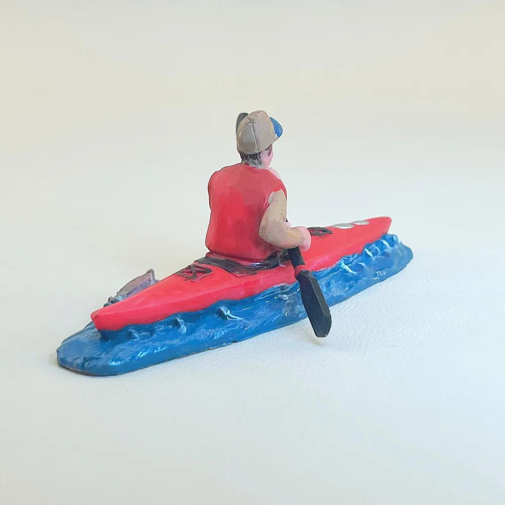 Mini Kayaker Resin Figurine Man Paddling Kayak Statue Fairy Garden Micro Landscape Ornament Water Scene Diorama Decor