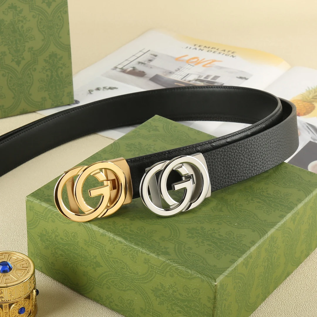 Men's fashion double-sided leather belt women's belt cow belt trend design 3.5cm male and female belt