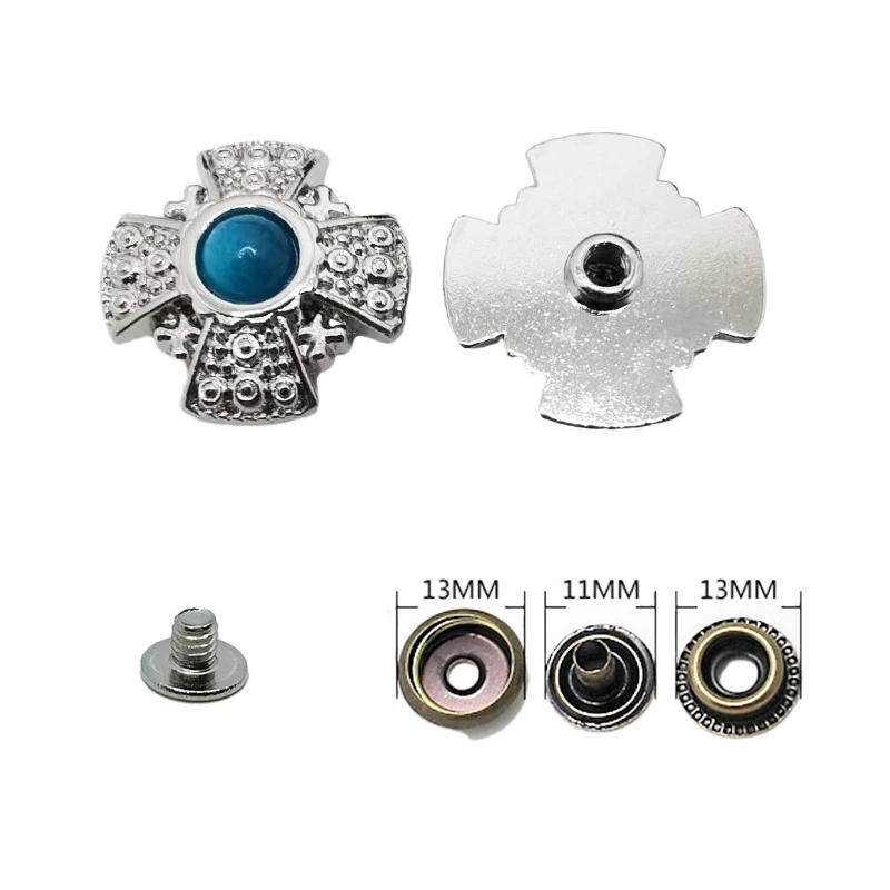 1 Set Snaps Fastener Metal Buttons Nail Rivet With Bead Decoration For Leathercraft Bag Snap Button Leather Sewing Accessories