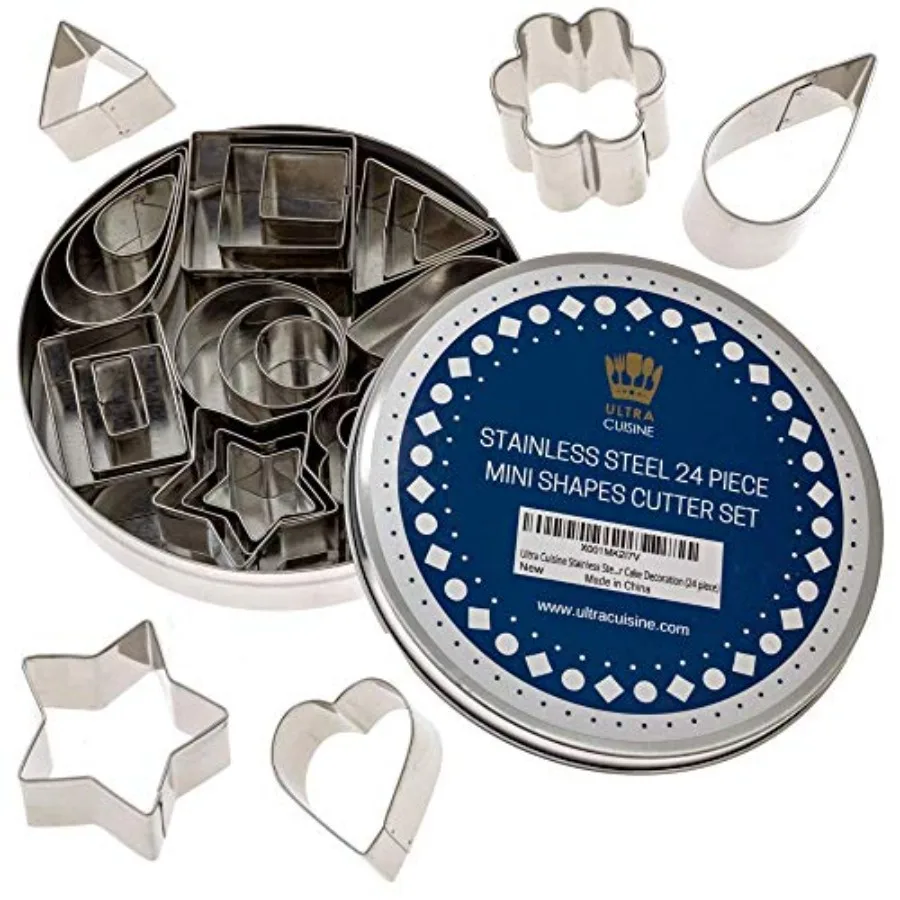 24pcs Mini Cookie Cutter Shapes Set - 100% Stainless Steel Small Molds To Cut Out Pastry Dough Pie Crust and Fruit - Steel Cutt