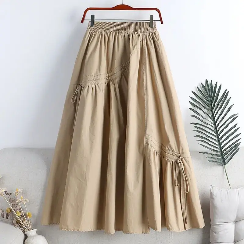 5 Colors Midi Skirts Women Summer Irregular Literary Design Loose Office Lady Pure Basic Temperament A-line All-match High Waist