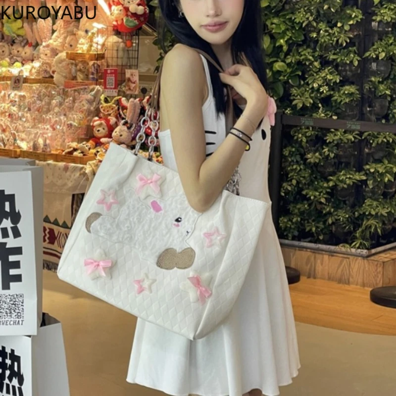 

Cute Cartoon Sheep Women's Shoulder Bags Sweet Bow Female Underarm Bag Large Capacity Casual Chic Y2k Hot Girls Tote Handbags