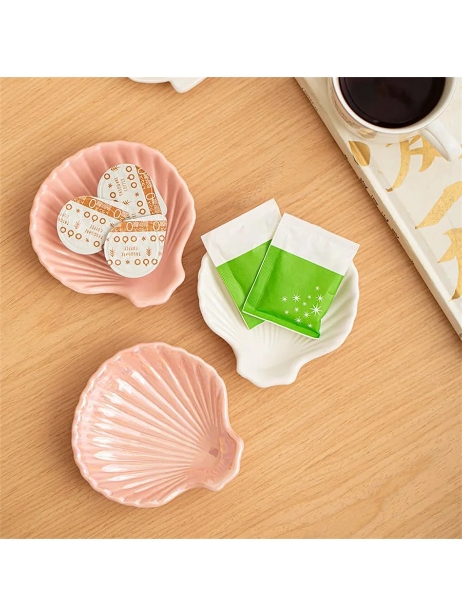 1 pc Ceramic shell shaped jewelry tray, simple irregular jewelry tray, fruit tray, decorative board for jewelry storage