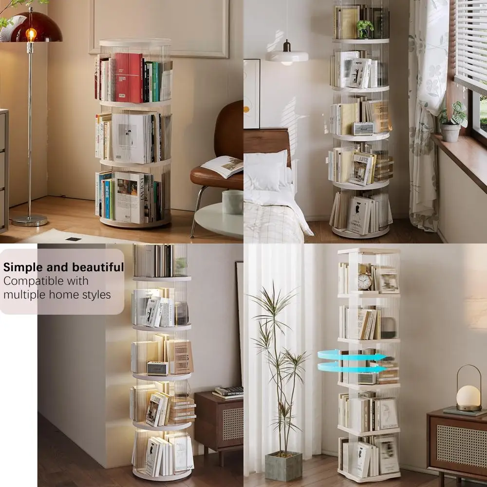 

High-End 360-Degree Rotating Three-Tier Bookcase, Mid-Century Modern Style, Living Room Display Organizer