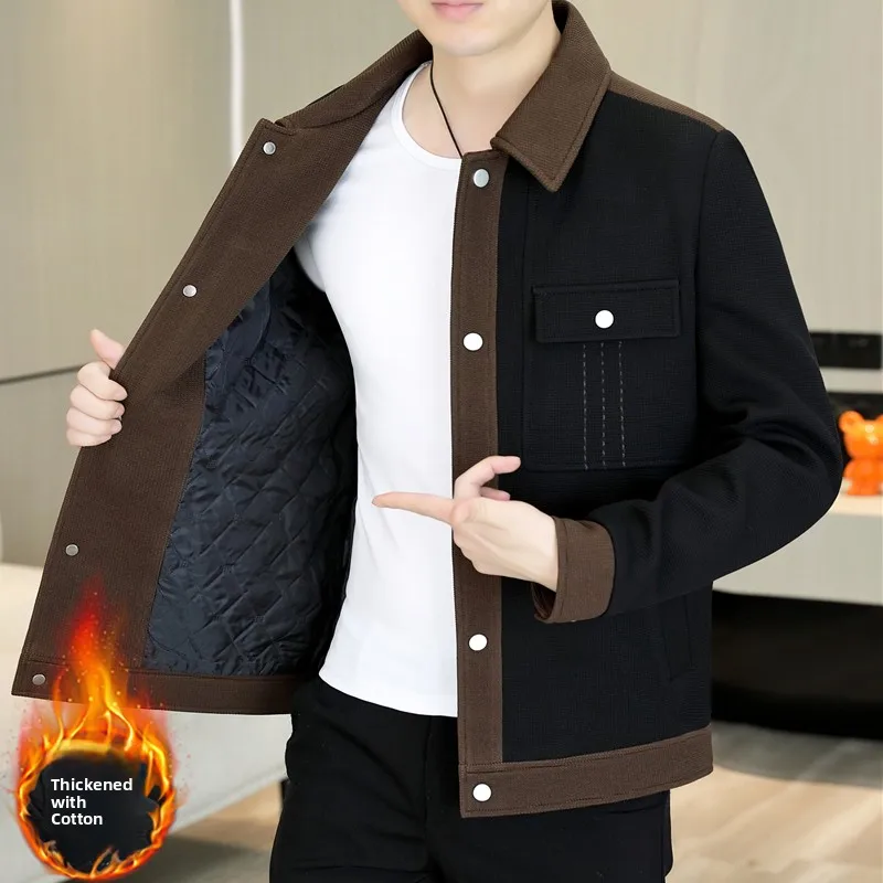 

Мужская хлопковая куртка на осень-зиму с капюшоном и воротником-стойкой, утепленная, теплая, модная, в уличном стиле, стандартного кроя, с длинными рукавами