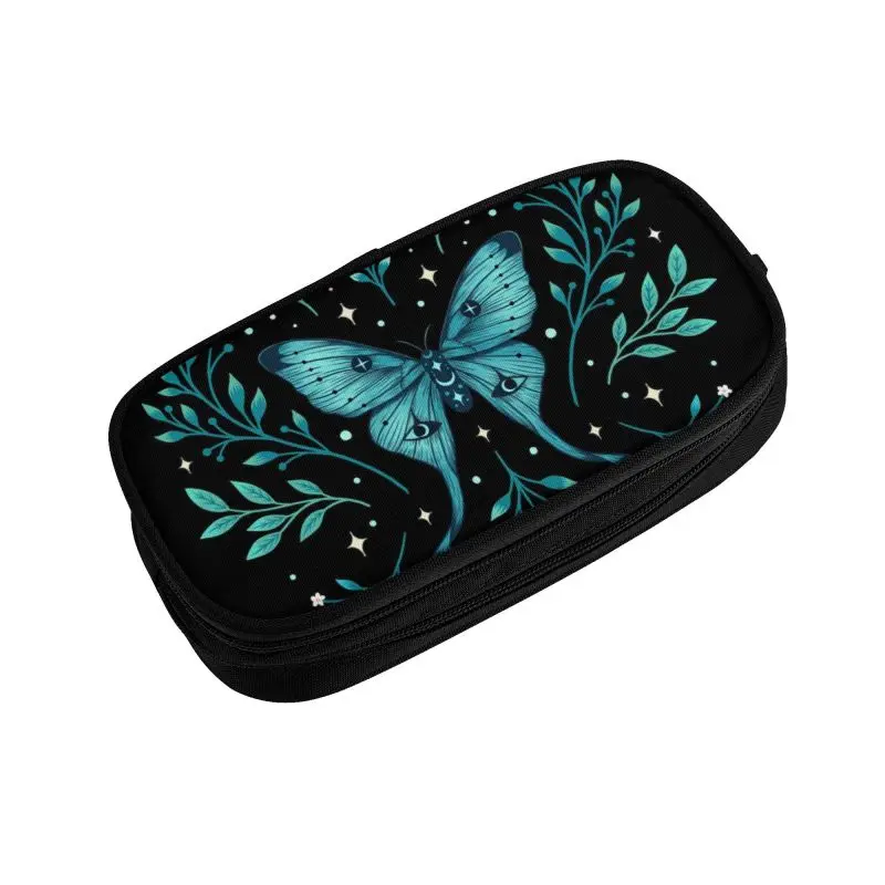 Mystical Moon Moth Pencil Case for Girl Boy Big Capacity Spooky Witch Pen Box Bag Stationery