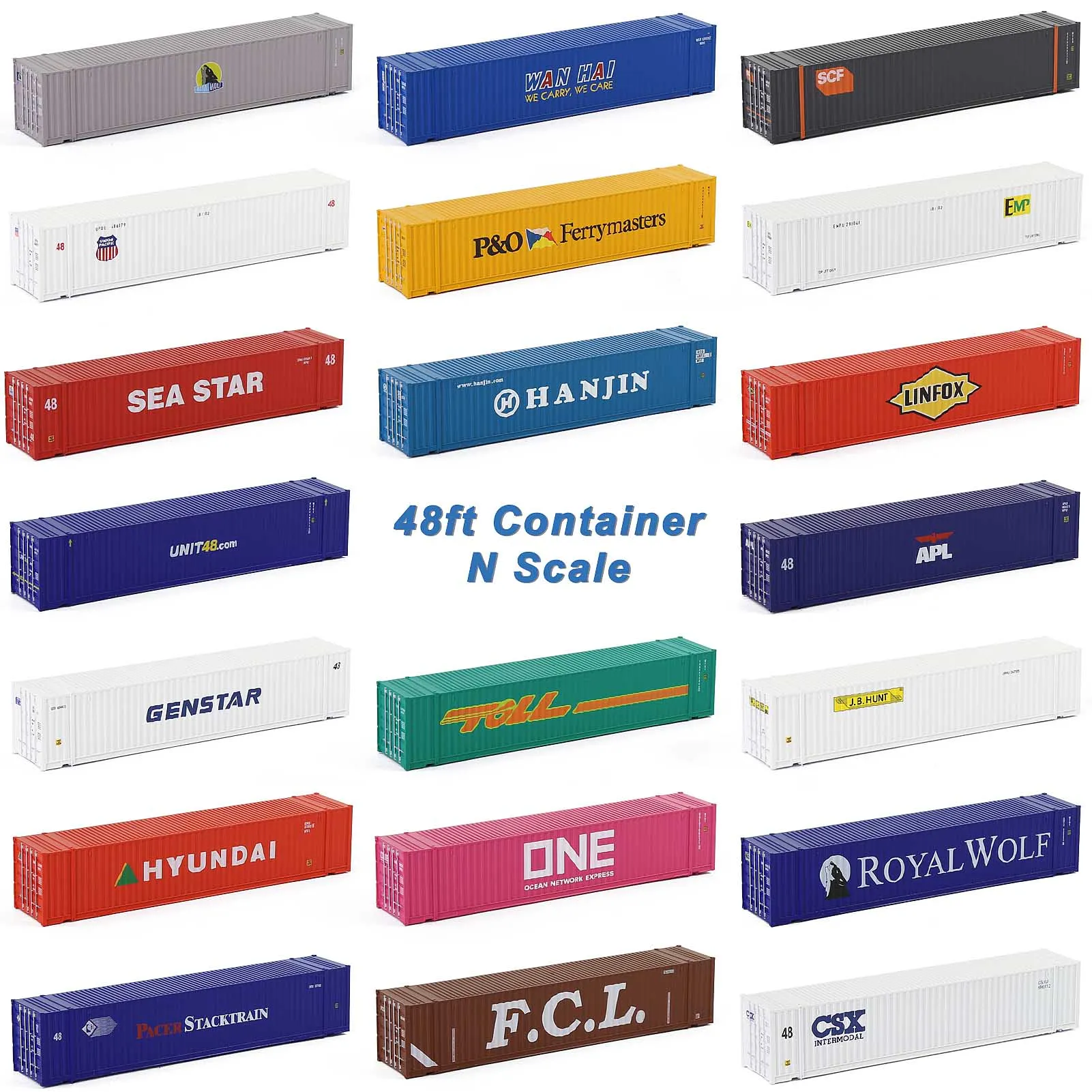 1pc Evemodel N Scale 48' Containers with Magnets 1:160 48ft Shipping Cargo Box for Model Trains C15019