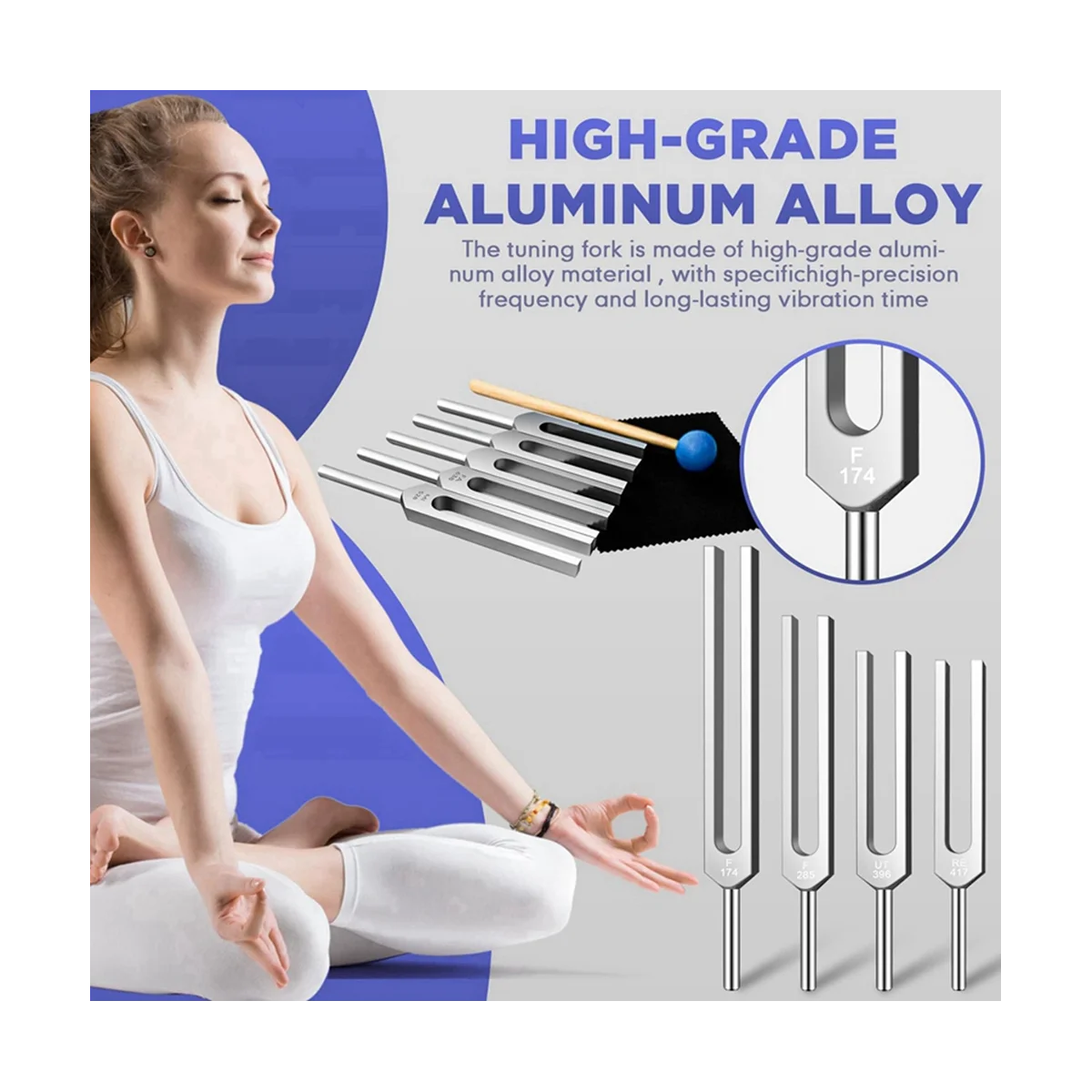 9 Silver Tuning Forks for Healing Chakras, Sound Therapy, Maintaining Perfect Harmony of Body, Mind and Spirit