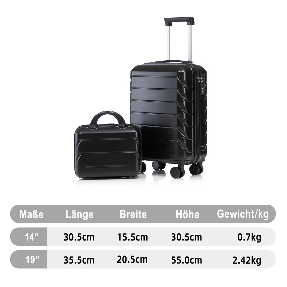 Fotografia 5: Conjunto de malas de viagem ABS de 14/19 polegadas com 2 peças, com fechadura numérica e nécessaire de 14 polegadas (Preto)