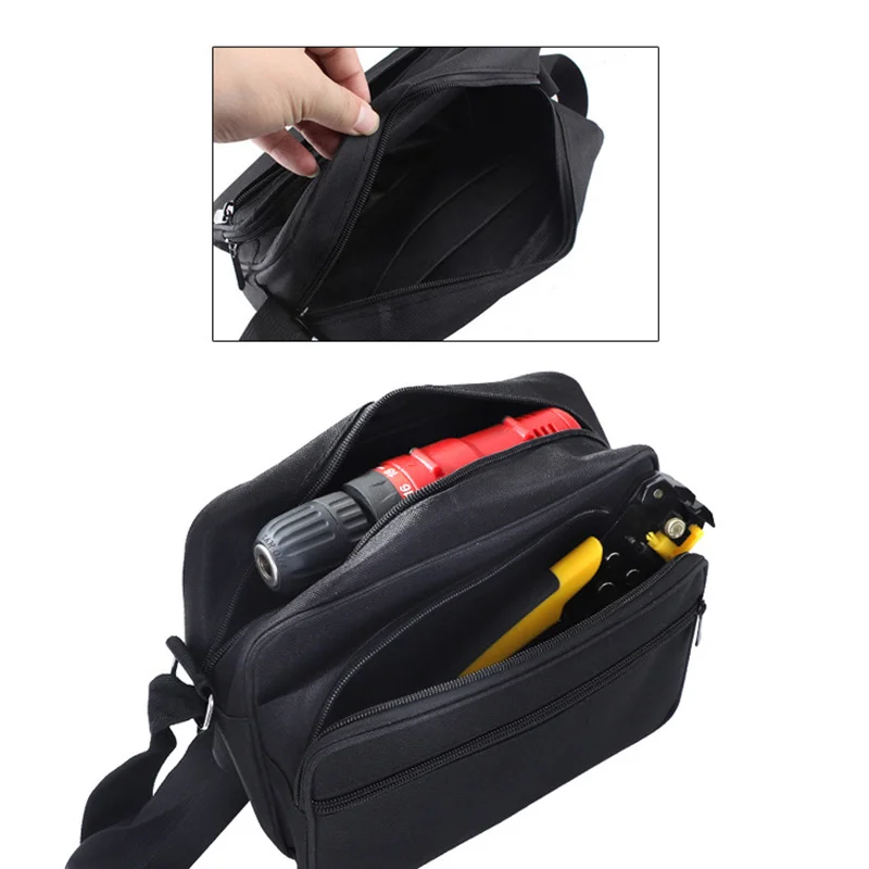 Realmote Multifunctional Shoulder Bag Wear-resistant Storage Tool Kit Black Canvas Satchel Package For Maintenance Electrician