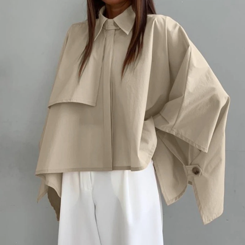 Women's Casual Loose Top 2026 Spring New Item Niche Design Bat Sleeve Cardigan Shirt