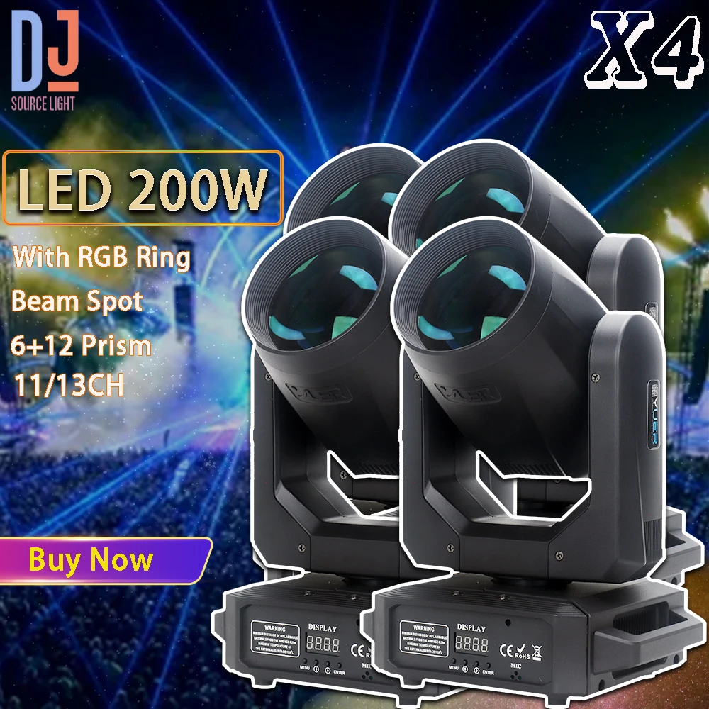 4Pcs/lot 200W Beam Spot LED Moving Head Light 18 Prism Rainbow Effect Stage Lights DMX512 DJ Disco Club Xmas Bar Stage Effects