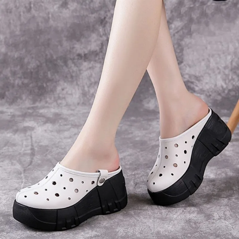 Women\'s Slippers and Ladies Sandals Kawaii Slides Black Junior Shoes Round Toe Wedge Heel Cute on Sale Cheap Liquidation Shoe 39