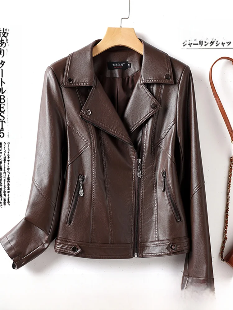 

Новая женская укороченная куртка из овечьей кожи 2025 года, приталенная, с воротником-стойкой, на молнии, осенне-зимняя модная верхняя одежда