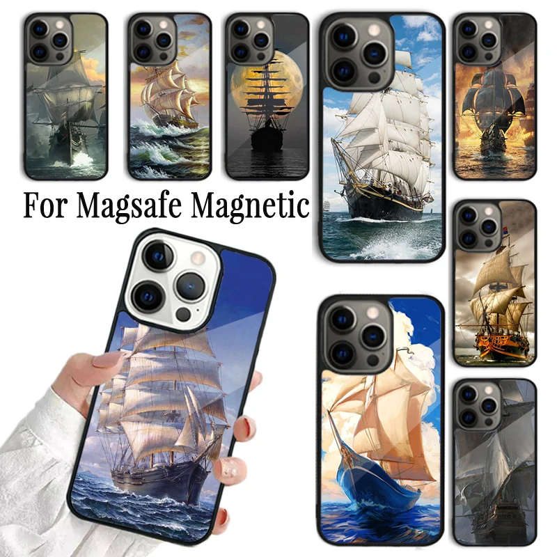 

Чехол для телефона Coque для iPhone 16, 15, 14, 13, 12, 11 Pro Max Plus Magsafe, магнитный чехол для беспроводной зарядки, парусный пиратский корабль, лодка